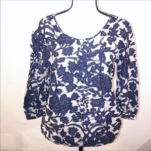 Ann Taylor LOFT Blue and White Blouse